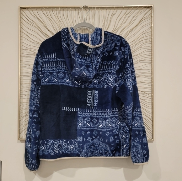 Nordstrom BP Faux Shearling Plush Fleece Blue Bandana Paisley Print Jacket Med - Picture 11 of 15